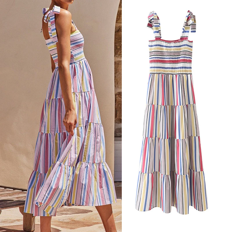 

Kleid sommer neue elastische brust gestreiften frauen kleid casual chic multicolor gestreiften jugend kleid frauen