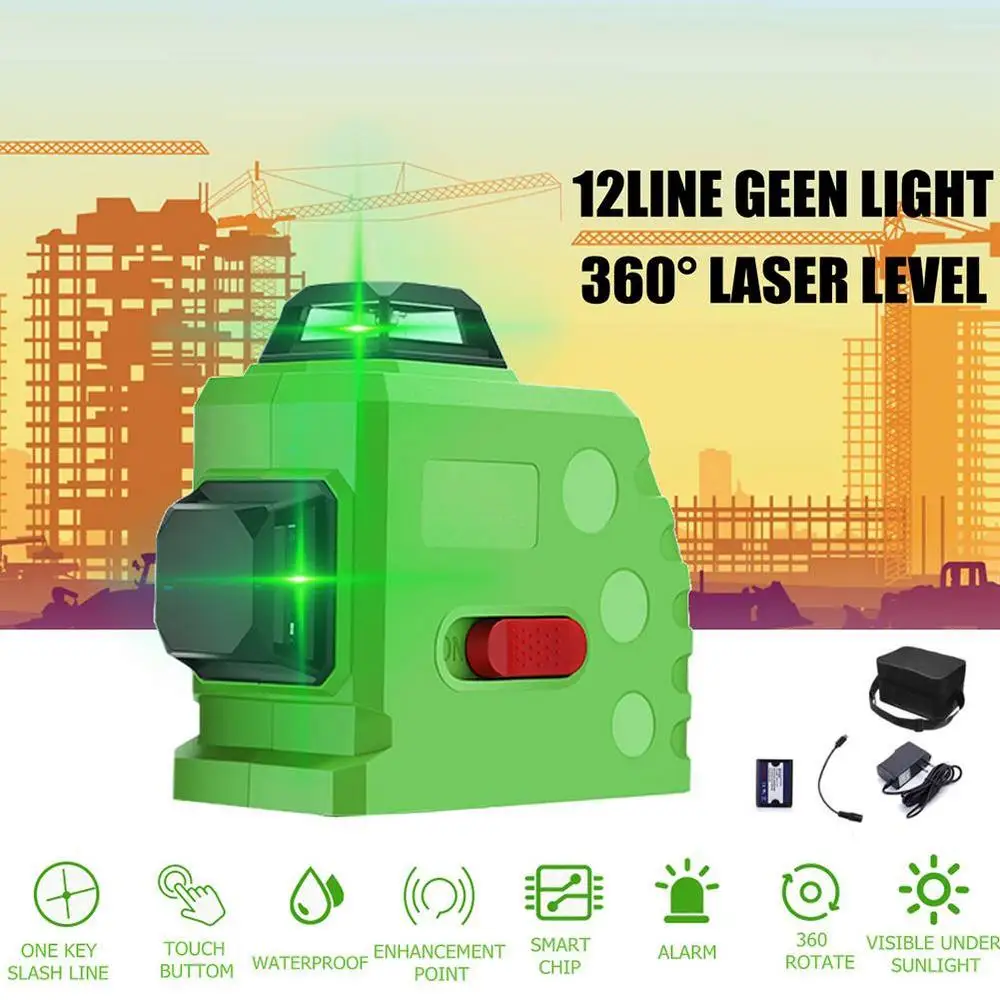 

12 Lines Self-Leveling Laser Level Kit with Tripod Portabel Green Laser Beam Leveling Lithium Battery Laser Level Tool Supplies