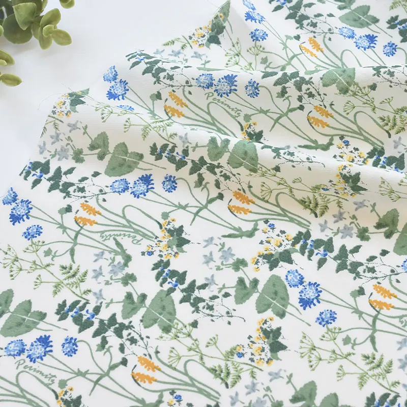 

cotton yarn patchwork dress shirt children clothes Green flower branch fabric DIY bag handmade materials 0.5meter