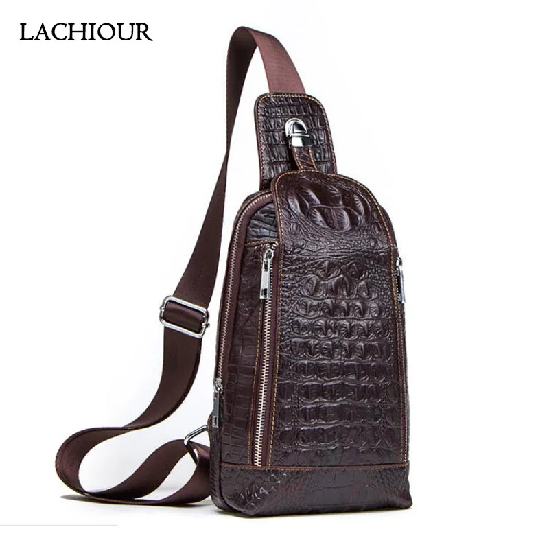 

Fashion Men Crocodile Chest Bag new Genuine Leather bag male Sling waist pack Men's Travel Shoulder Crossbody Bag