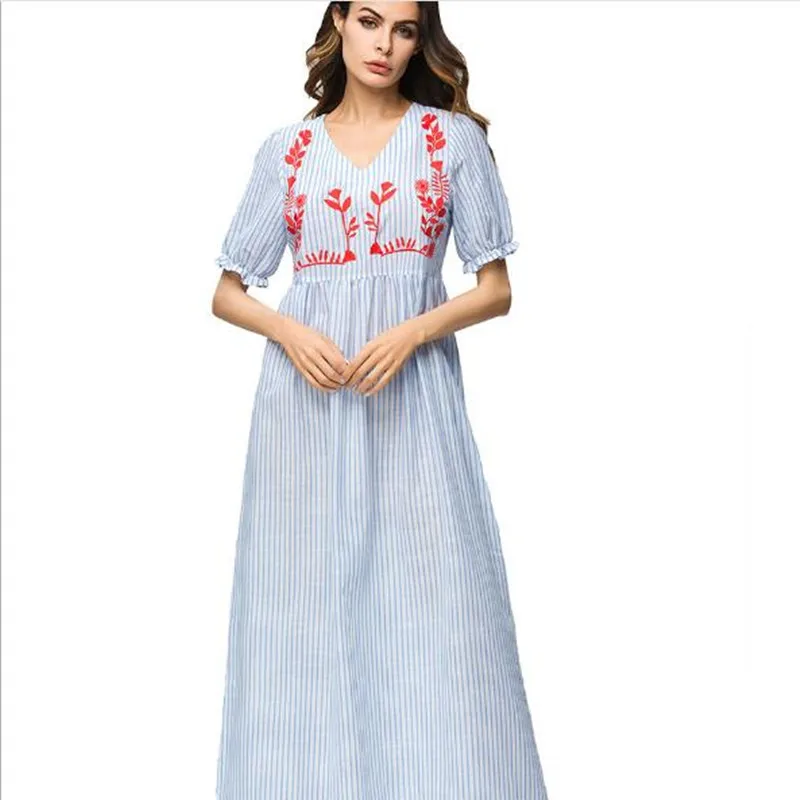 Длинное платье трапециевидной формы с высокой талией в Вертикальную Полоску