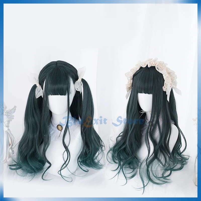 Темно зеленый парик Лолиты в стиле Харадзюку длиной 60 см волнистые синтетические