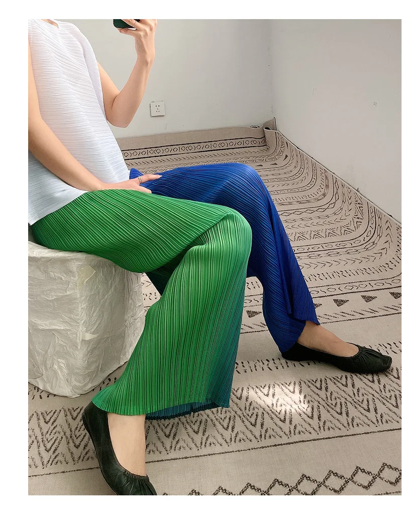 

Брюки Miyake женские плиссированные с широкими штанинами, классические модные повседневные Прямые брюки с градиентом и высокой талией, 2021