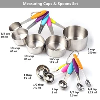 10pcs stainless steel measuring cups and spoons set with scale colorful thickened non slip handle metal ring for kitchen