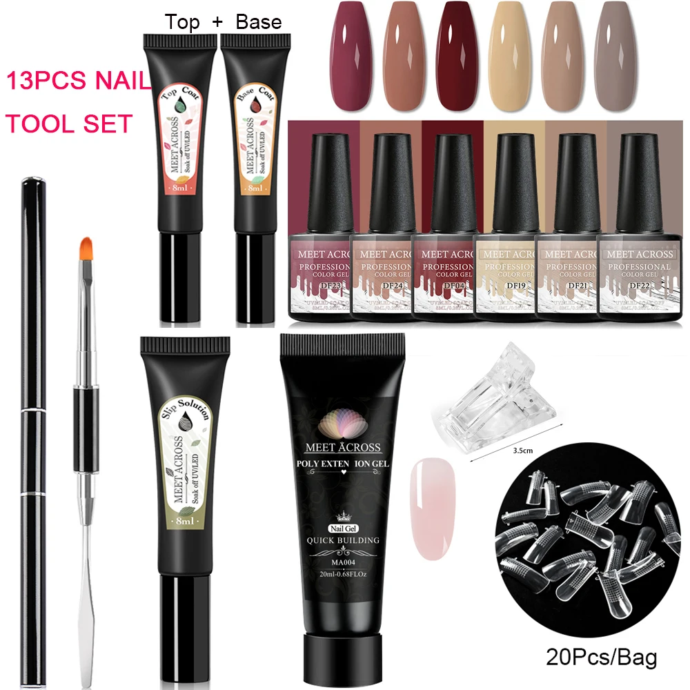 

13Pcs/set Poly UV Nail Gel Kit Color Nail Gel UV Building Jelly Gel Polish Base Top Coat Slip Solution Enhancement Manicure Set
