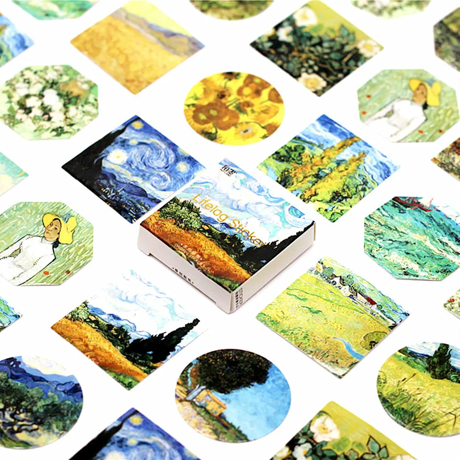

2021 New Kawaii Cute Van Gogh Oil Painting Pattern Decoracion Stickers Scrapbooking Student
