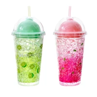 plastic water cup double gradient creative fruit sequin sippy cup waterbottle with straw water bottles birthday present