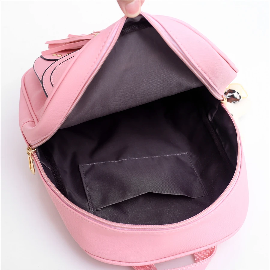 

Women PU Leather Backpack Rivet Small School Bags For Teenage Girls Fashion Tassel Shoulder Bag High Quality Female Travel Bag