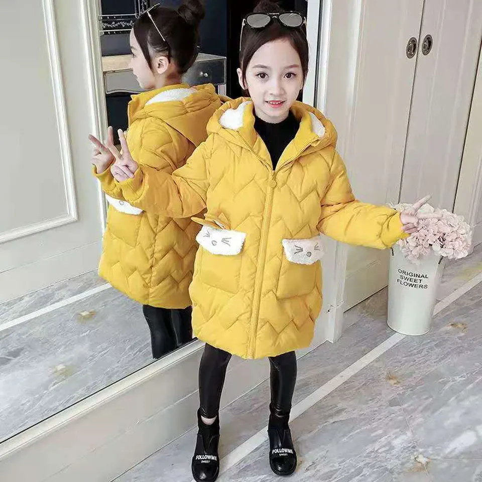 

2020 Winter Hoodies 3 Colors Jacket For Girls Children Down Parkas Warm Kids Thick Coats For Girls 4-13 Years Outerwear Clothes