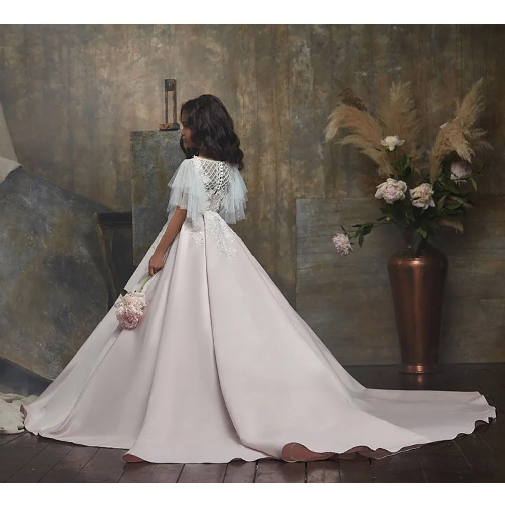 Трапециевидные платья принцессы для маленьких девочек из тафты кружевные с