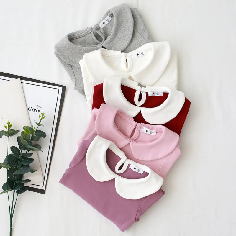 

Shirt For Girls Doll Neck Long Sleeve Cotton Top Children Clothing Spring And Autumn Baby Bottom T-shirt