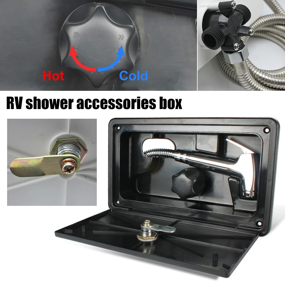 

RV Shower Lockable External Shower Box with 1.5m Metal Hose Hand Sprayer Hot and Cold for Boat Marine Camper Motorhome Caravan