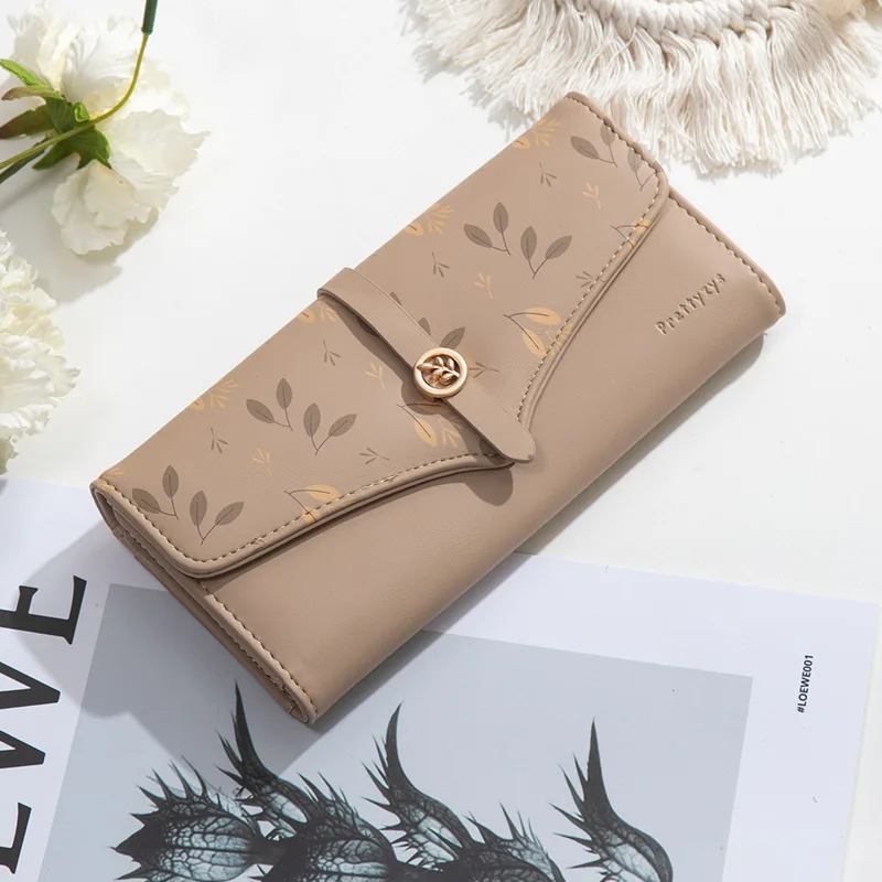 

Prettyzys New Women's Long Wallets with Printed Buckles Simple Trendy Clutches Large-capacity Women's Tri-fold Purse