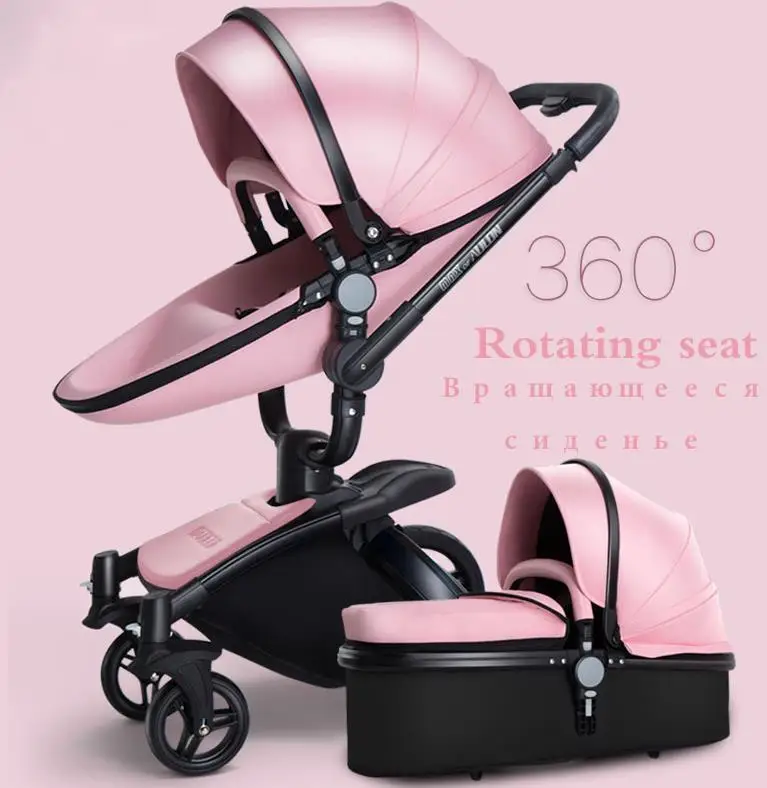 Pink two in one PU детская коляска прогулочная коляска сложенная детская коляска 3 в 1 коляска для 0-36 месяцев детская тележка - Цвет: Pink two in one