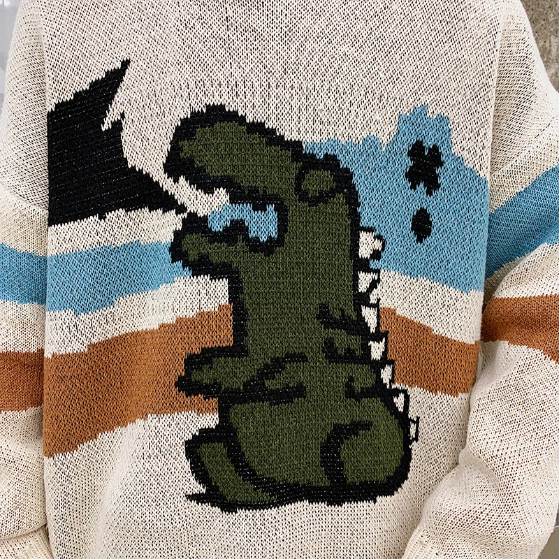 New Men Clothes Casual korean Style off white Cartoon Animal Pattern O-Neck couple Christmas student knitted sweater pullovers | Мужская