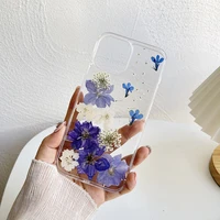 qianliyao purple real dried flowers phone case for iphone 13 12 11 x xs max xr 7 8 plus se 2020 cases soft tpu cover coque