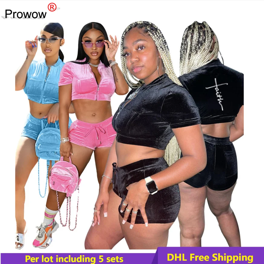 

Женский Бархатный спортивный костюм PROWOW, костюм из двух предметов с вышивкой и шортами, модель 6757