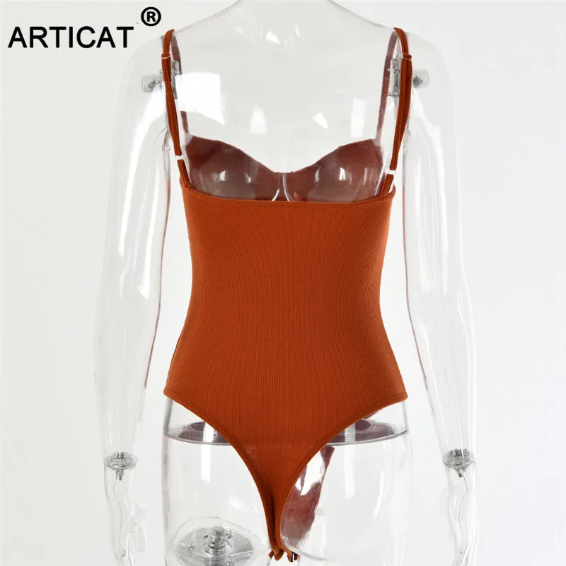 Articat Knitted Spaghetti Strap Sexy Bodysuit Women Tops Backless Buttons Bodycon Rompers Women Jumpsuit Basic Party Overalls