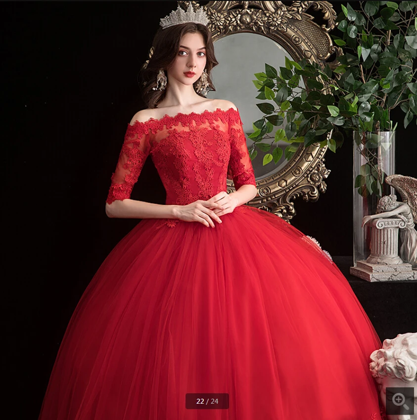 Robe de mariage 2020 Красное Кружевное бальное платье с аппликацией свадебное открытыми