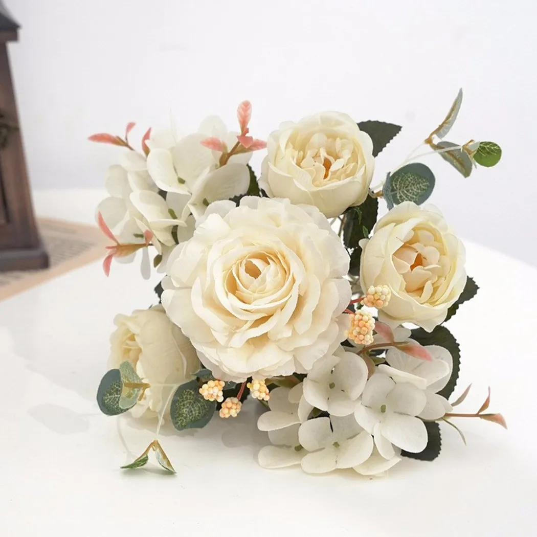 

Vintage Artificial Flowers Peony And Hydrangea Bouquet Rose Flower For Wedding DIY Home Decoration Bedroom Decoration