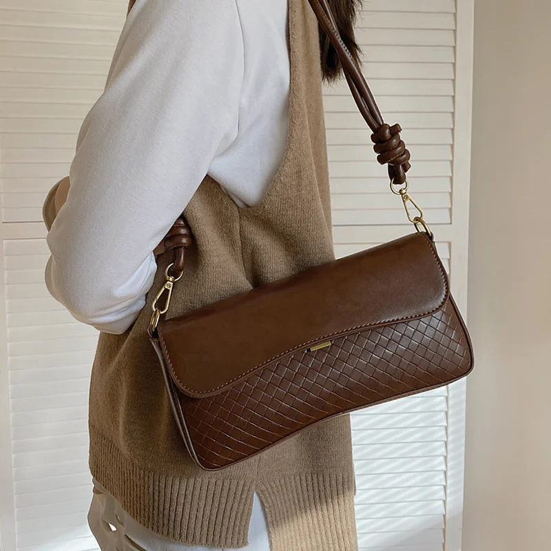 

Fashion Leather Knitting Shoulder Underarm Bags for Women Luxury Branded Small Flap Handbag Braided Pillow Crossbody Bag Wallet