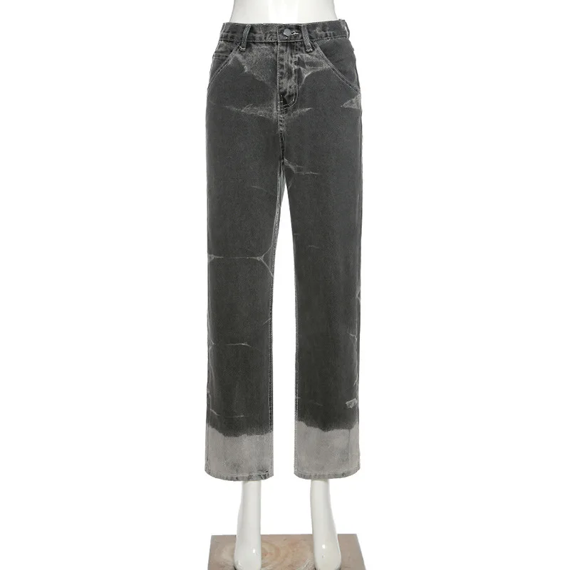 

2021 New High Waist Straight Wide Leg Casual Jeans for Women Female Gradient Denim Pants Trousers