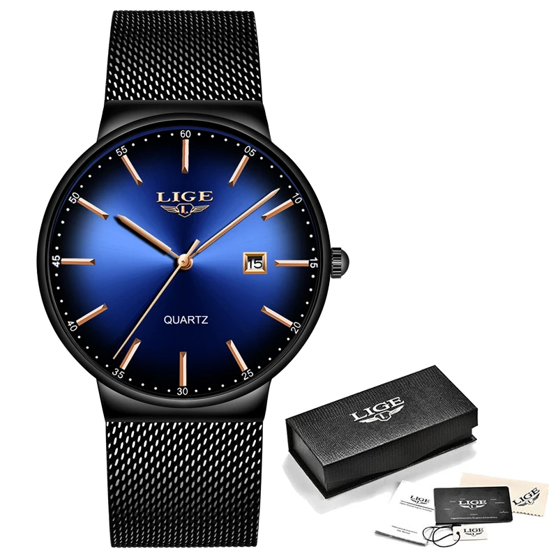

New Mens Watches LIGE Top Brand Luxury Fashion Mesh Belt Watch For Men Waterproof WristWatch Analog Quartz Clock erkek kol saati