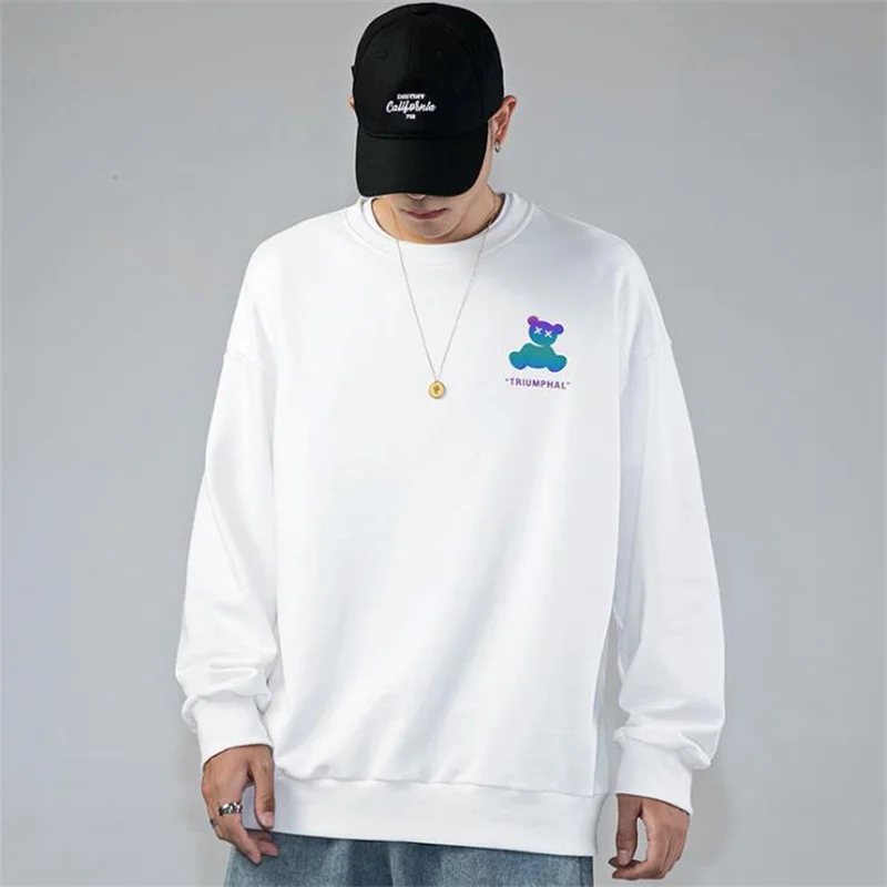 

High Quality Spring Autumn Men Hoodies Casual Fashion Loose Leisure Style Reflective Colorful Bear Print Smooth Male Youth Tops