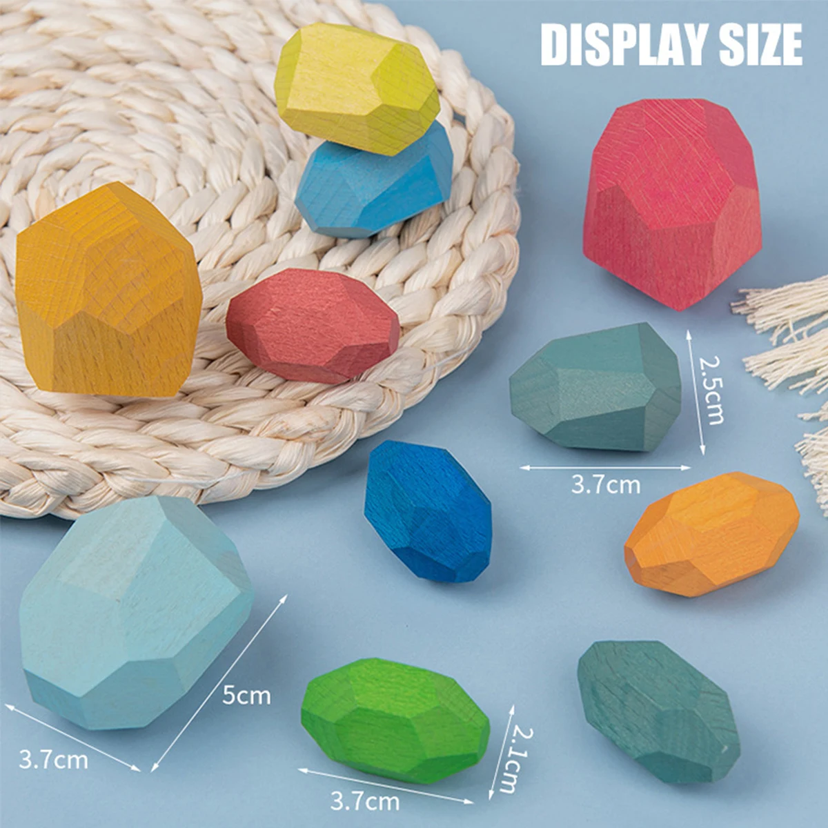 

36Pcs Stacking Balancing Stone Colorful Wooden Building Blocks Balancing Stone Decor Wood Stone Building Rock Stacking Game Prop