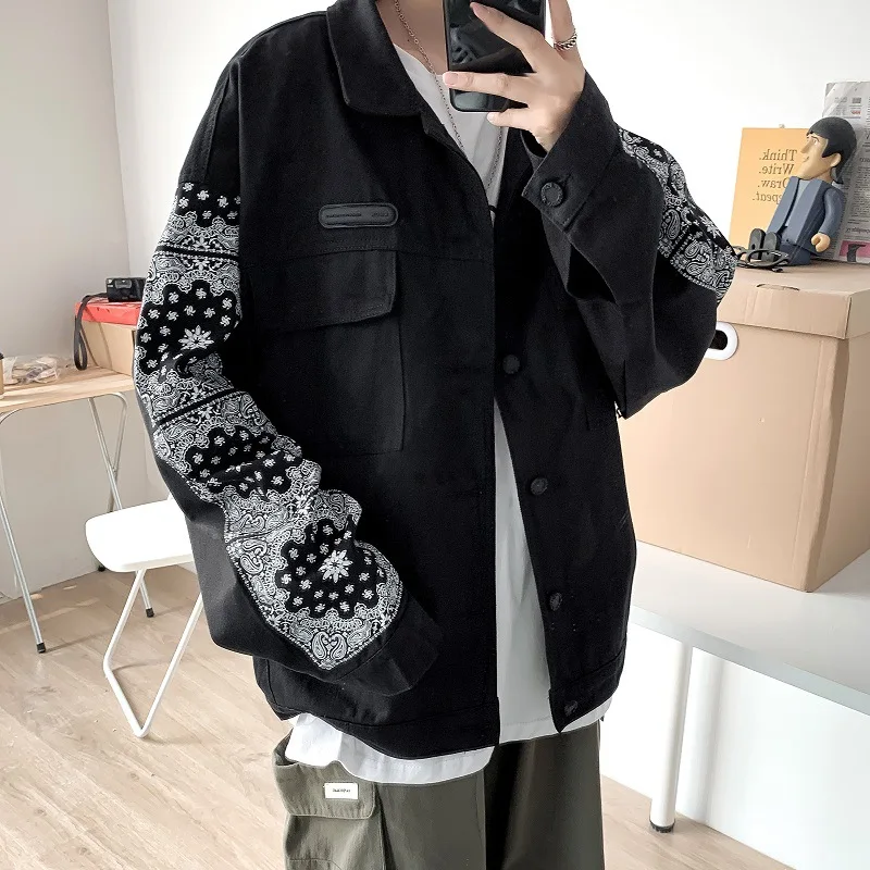 

Spring Autumn Retro Cashew Flower Tooling Jacket Male Korean Version Loose Trend Personality Casual Jacket Couple Jacket Tide