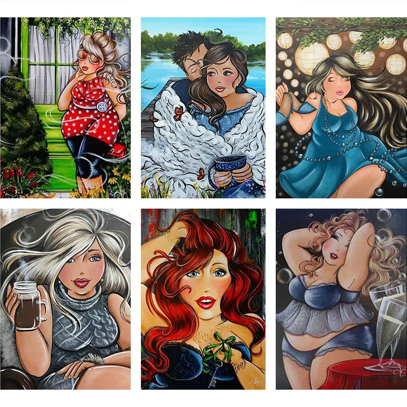 

Full Round Diamond 5D DIY diamond Painting Fat Lady Cartoon Embroidery Rhinestone Cross stitch Mosaic Picture Home Decor