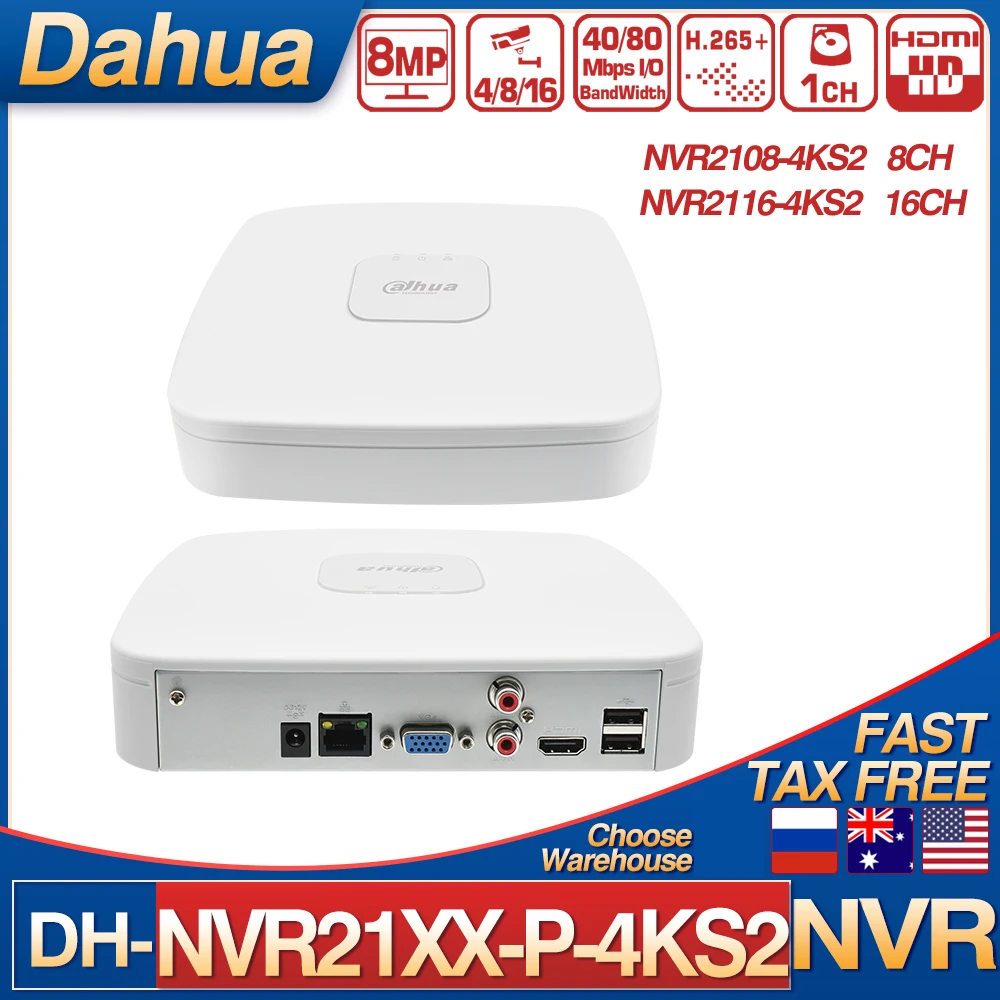 

Dahua NVR2108-4KS2 NVR2116-4KS2 8/16 Channel Smart 1U Lite 4K H.265+ 1SATA HDMI Two-way Talk Network Video Recorder
