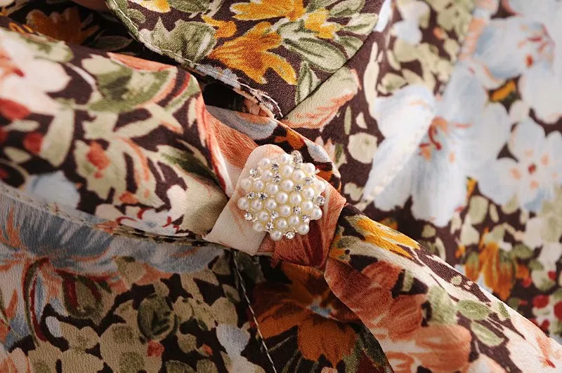 

Vintage women floral print shirts 2020 fashion ladies elegant button bow shirt streetwear female boho tops chic girls blouses