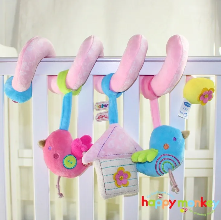 

22cm Baby Rattles Infant Doll Baby Crib Stroller Toy 0+ months Plush Birds Musical Newborn Hanging Bed Around Play B0963