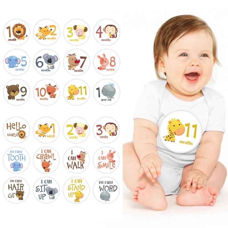 

12Pcs/set Baby Photography Milestone Memorial Monthly Sticker Cute Animal Pattern Newborn Commemorative Card Number Photo Props