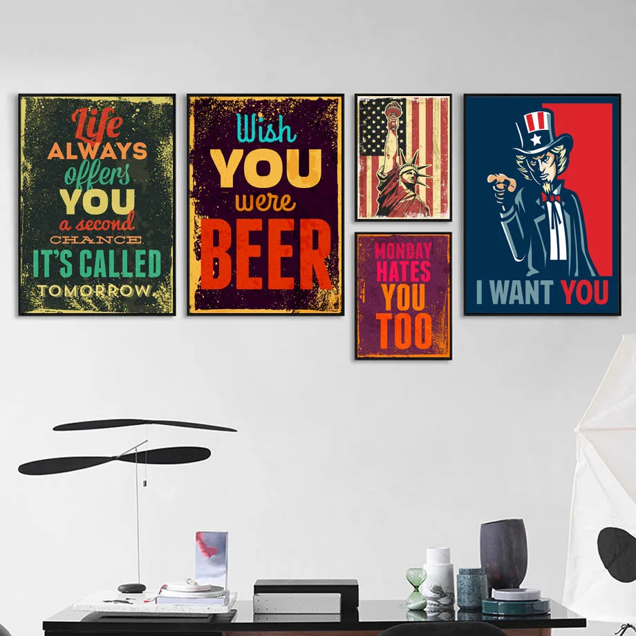 Статуя Свободы шрифт дядюшка ретро Художественная печать холст живопись