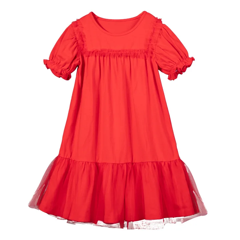 Summer Girls Princess Dress Kids Mesh Patchwork Dresses Children Cute Red Party Frocks Big Girl Vestidos 4 6 8 10 12 | Детская одежда и