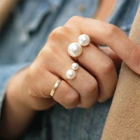 new arrival golden plated womens pearl open ring temperament wild fashion ring joint double pearl ring jewelry lover gift