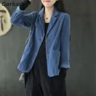 Женский вельветовый пиджак Ulzzang, однотонный винтажный Повседневный стильный пиджак с лацканами, Универсальная мягкая верхняя одежда для весны и осени