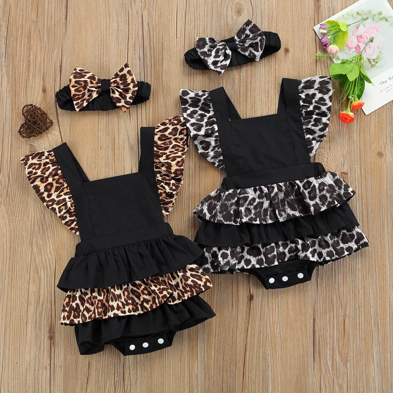 

Pudcoco 0-24M 2Pcs Summer Leopard Print Button Fly Sleeve Casual Fashion Baby Girls Leotard Jumpsuit+Headwear Outfit