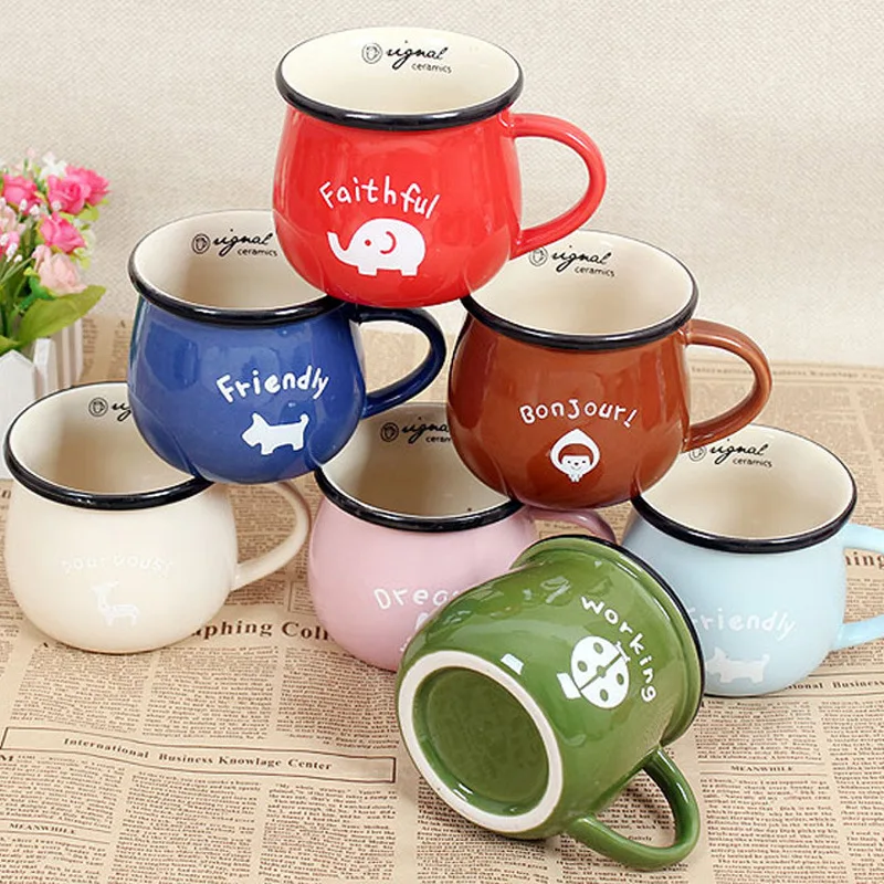 

Zakka Retro Ceramic Coffee Mug Cartoon Enamel Cup Belly Milk Breakfast Coffee Tea Lovely Office Mug Coffee Cup Couple Cups