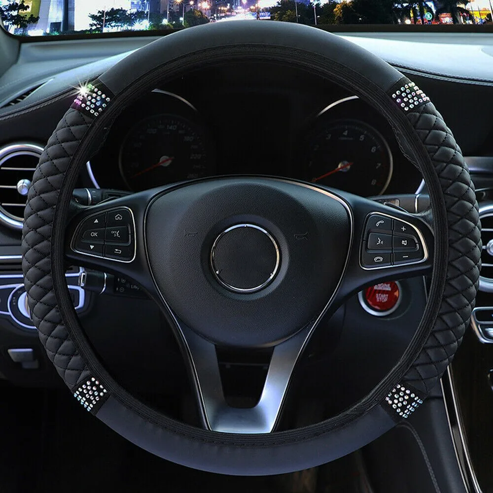 

Universal Car Steering Wheel Cover PU Leather Rhinestones Imitation Diamond Wheel Case Auto Interior Decor Car Styling
