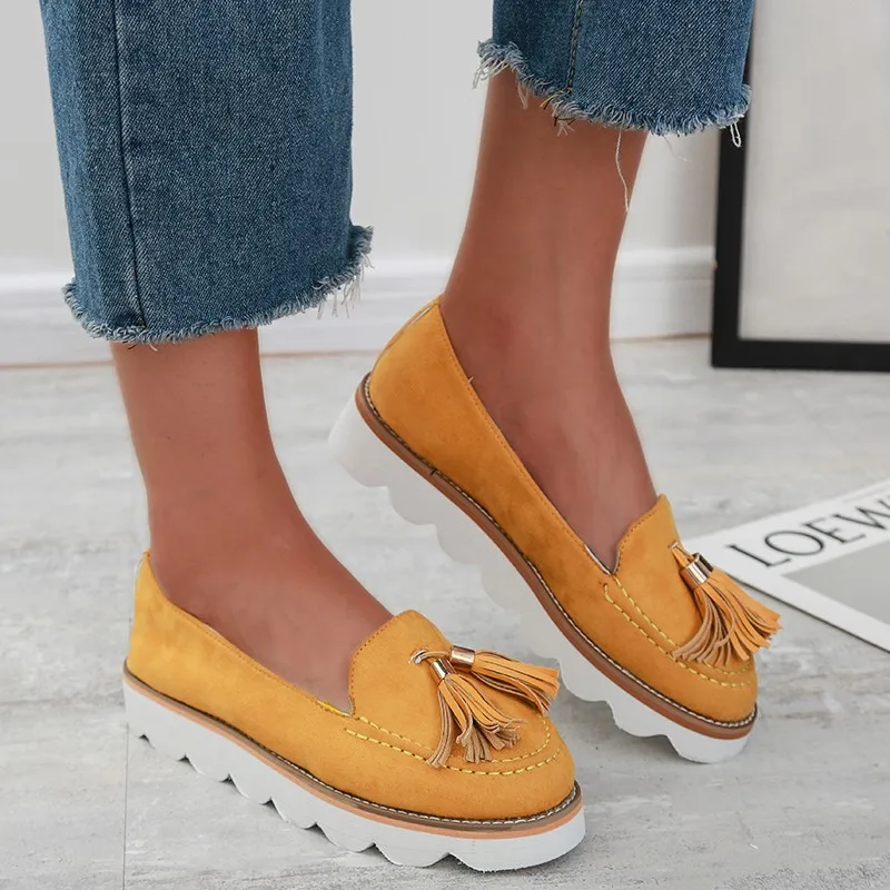 

Женские лоферы с бахромой, без застежек, женская модель, кожаная прошитая платформа, Женская мода на толстой плоской подошве, осень 2020