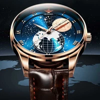 oupinke moon phase classic waterproof sapphire watches luxury business leather strap for men