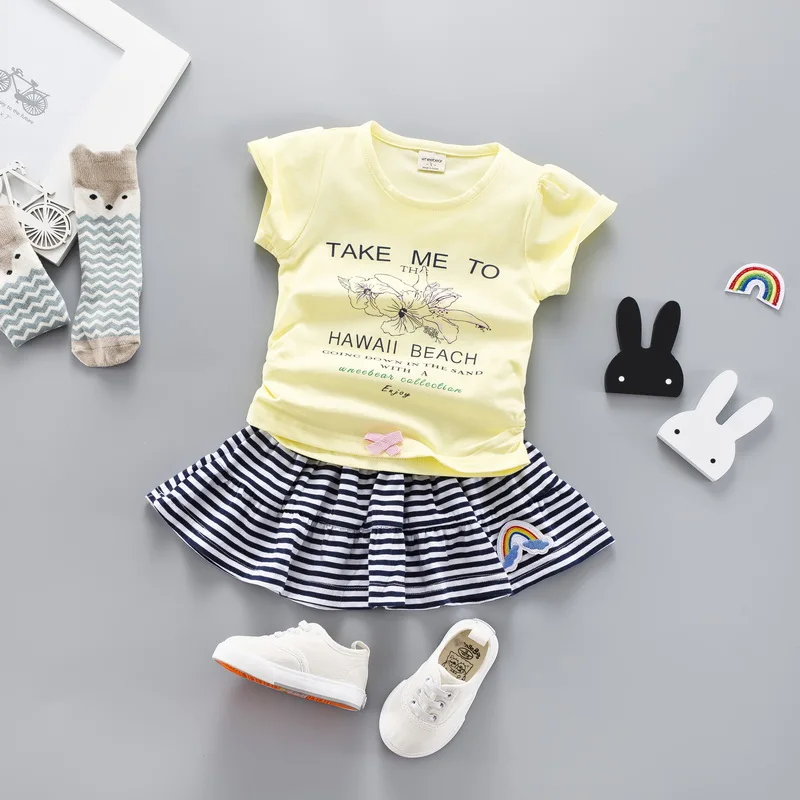 Одежда для девочек модная летняя одежда комплект одежды малышей футболка с