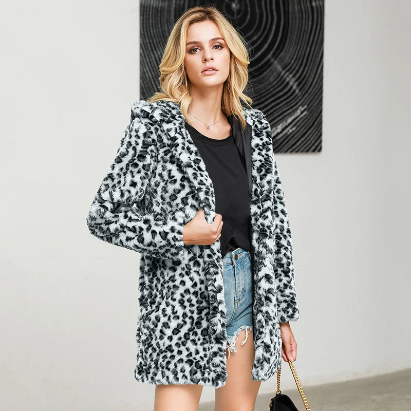 2019 Зимние Модные женские шубы из искусственного меха длинная леопардовая куртка