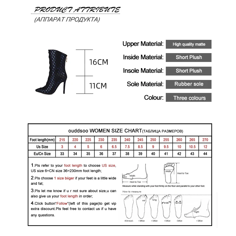 ODS Women Ankle Boots Pointed Toe Black Blue Red High Thin Heel Shoes Autumn Winter Fashion Print Side Zipper Large Size 44
