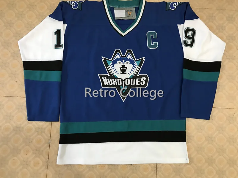 

Quebec Nordiques 1995-1996 Pro Wolf 19 Joe Sakic 21 PETER FORSBERG White bule Hockey Jersey Stitched Customized Any Name And Num