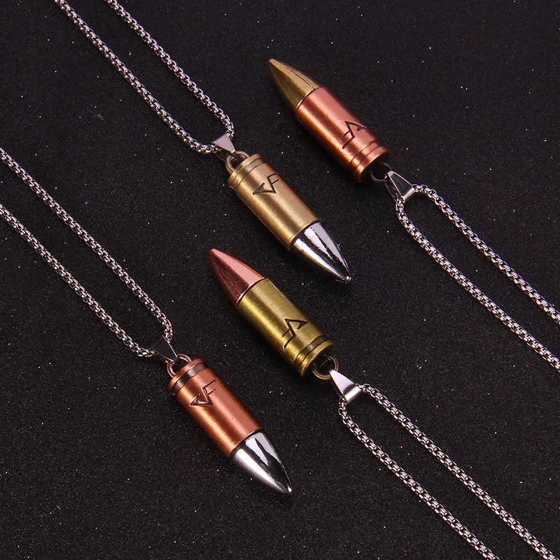 

New Retro Personality Aggressive Bullet Necklace Men's Hip Hop Street Rap Necklace Singer Rock Jewelry Military Accessories