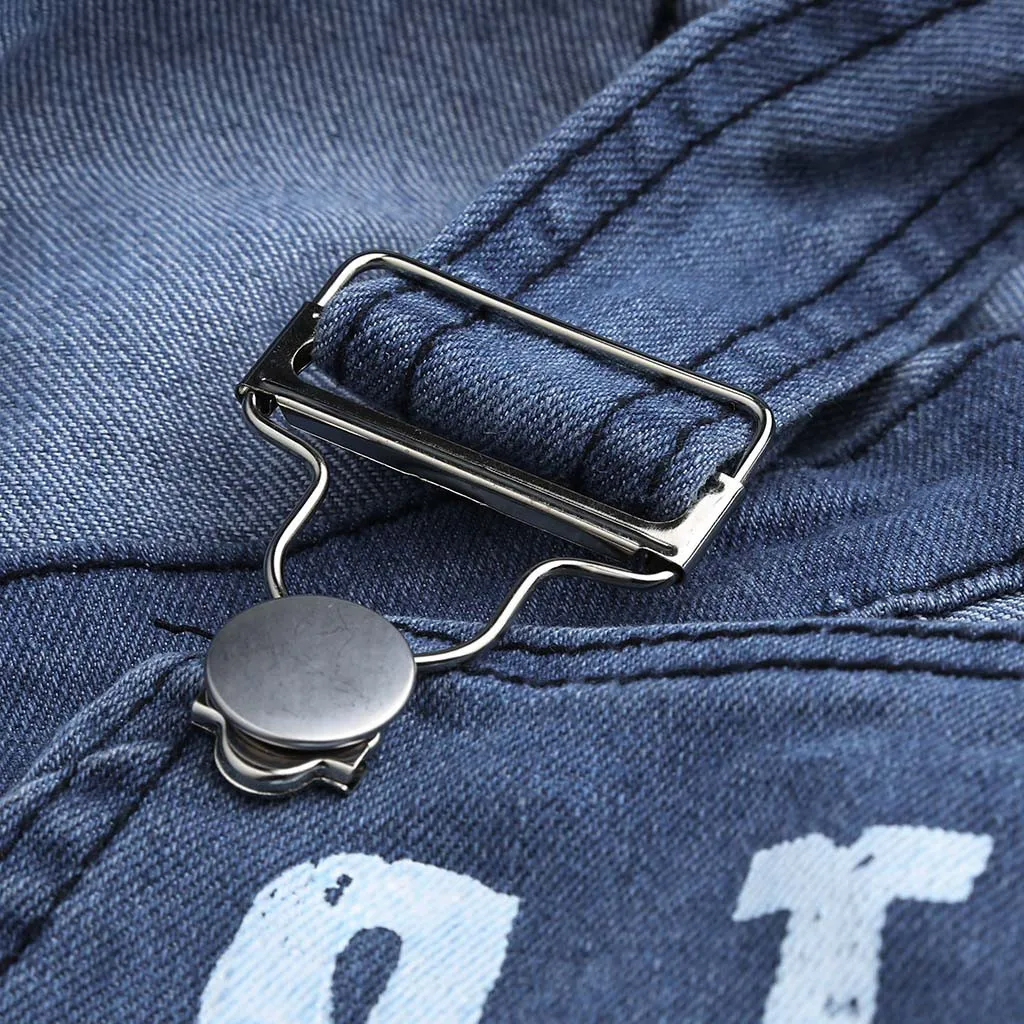 Джинсовый мужской джинсовый комбинезон с карманами буквенным принтом уличная